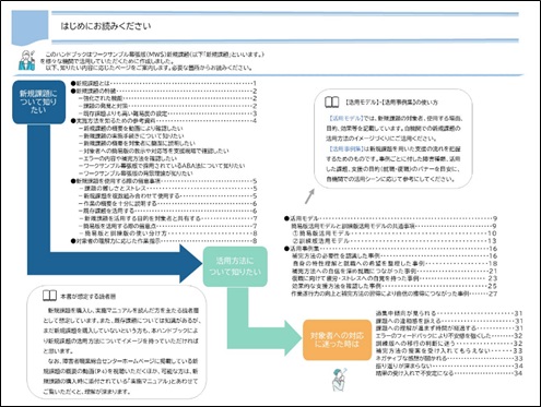 上部にハンドブックの表紙が、その下に「はじめにお読みください」と書かれたハンドブックの目次（ロードマップ）が配置されている。